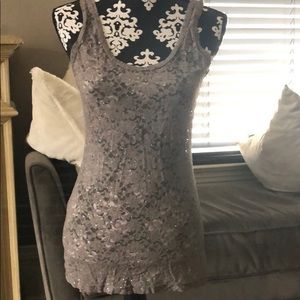 Bke gray glitter tank stretchy with lace size m